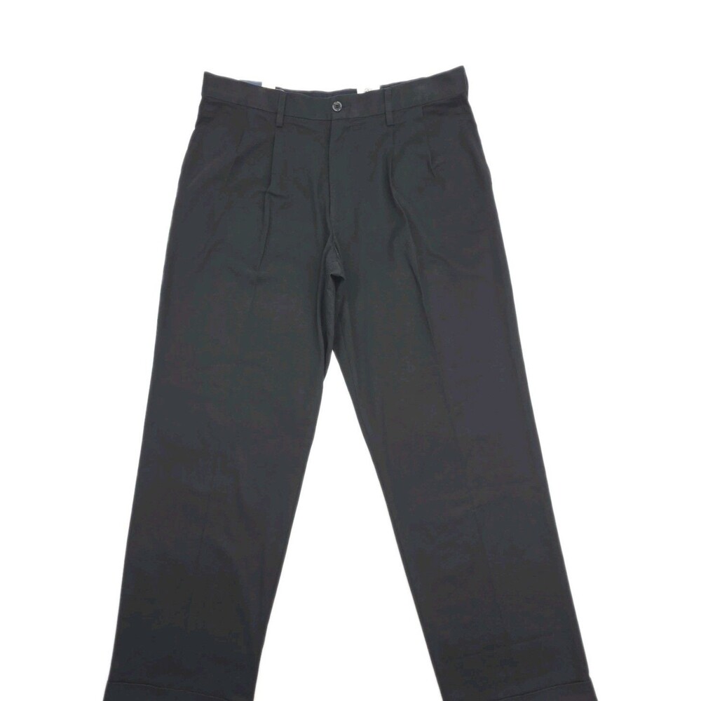 Dockers Pants Comfort Khaki Men Sz 36x32 Relaxed Pleats Cuff Black Stretch NEW